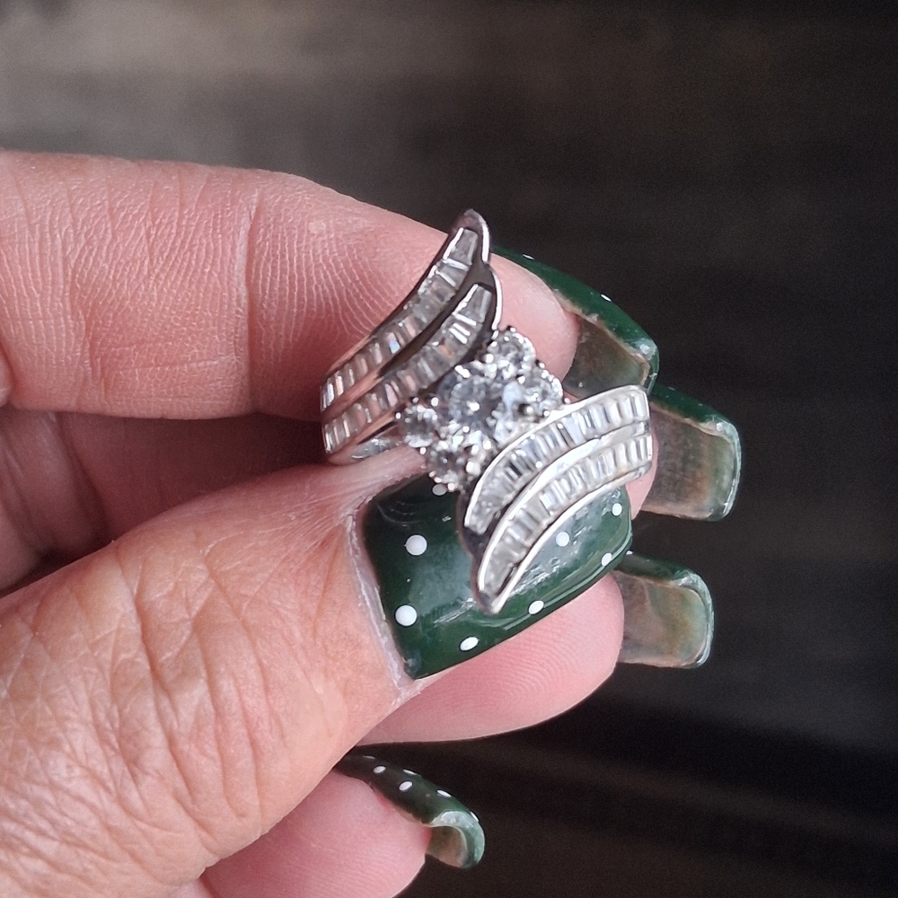 Vintage Sterling Bypass Diamette Cocktail/Engagement Ring